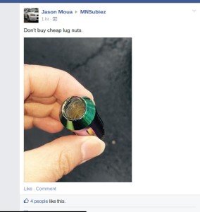 This is why you don't buy those cheap "titanium" lug nuts off of ebay.