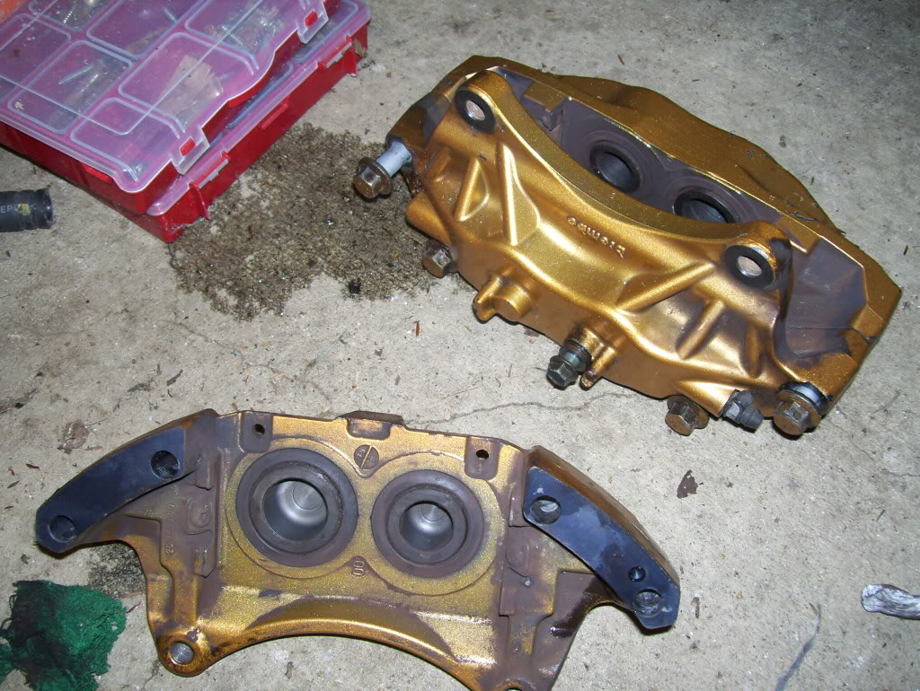 Brembo Caliper: Separating the Brembo Calipers and getting ready for the rebuild.