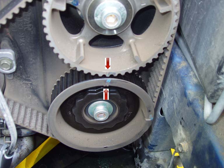 Note that everything was not perfectly aligned after I got the crankshaft timed. Things were just slightly off. The crankshaft is what I timed when I removed the belt.