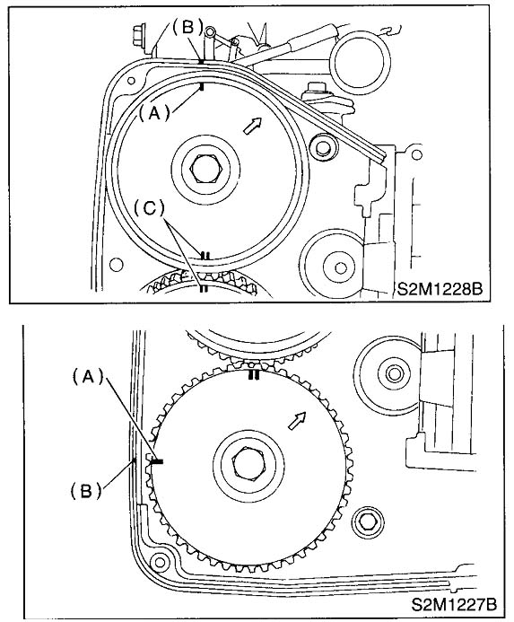Timing Belt: Line up these marks. Note that there is a timing mark on the side.