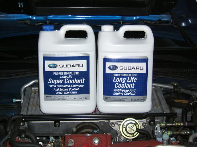 Subaru Genuine Coolant. To the left Super Coolant and to the right long life coolant.
