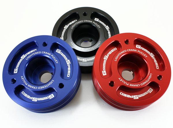 A colorful selection of Grimmspeed pulleys.