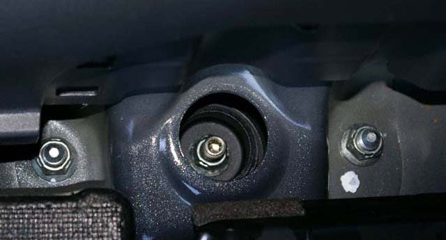 Rear strut brace install on Subaru WRX/STi 08+: Remove the two nuts.