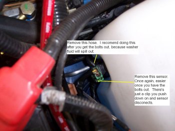 Spark Plug removal step 1.) Windshield washer reservoir.