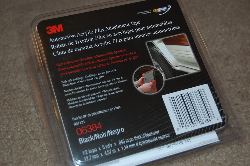 The 3M tape you want to use looks like this, I picked it up at the local auto parts/auto body shop. You can see the part number in the picture. 