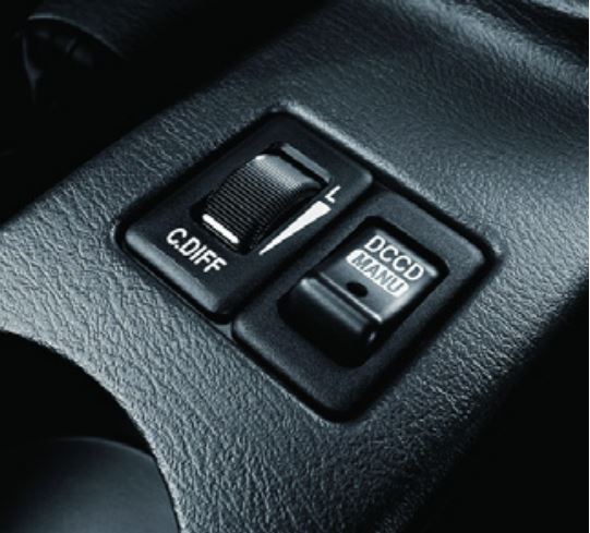 AWD: The Impreza WRX STI uses Driver Controlled Center Differential (DCCD) to switch the All-Wheel Drive system between automatic and manual modes. Seen here, the controls allow the driver to select.
