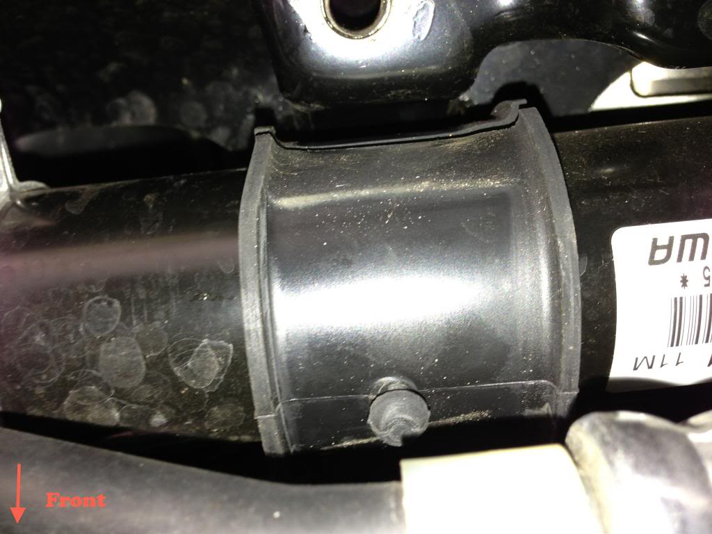 Steering Rack Bushings Install on a 08+ STi: Move the to passenger side and the bushing is wrapped around the rack as shown.