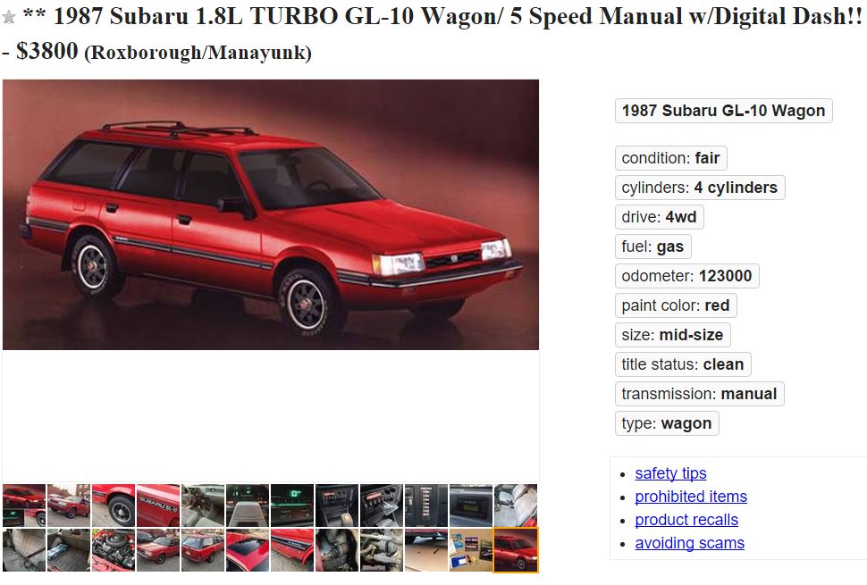 FOR SALE: A very rare 1987 Subaru GL-10 4WD TURBO Wagon w/5 Speed Manual & Digital Dashboard.